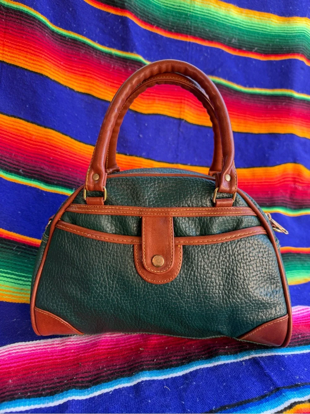 Dooney & Bourke(inspired)Green Leather Satchel with Brown Trim